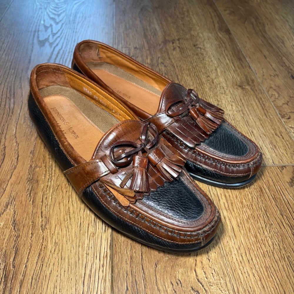 Johnston & Murphy Passport Tassel Kiltie Loafers Two Tone Leather Italy Mens 9.5